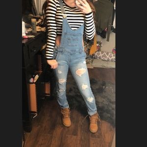 Small distressed denim overall super cute Q brand